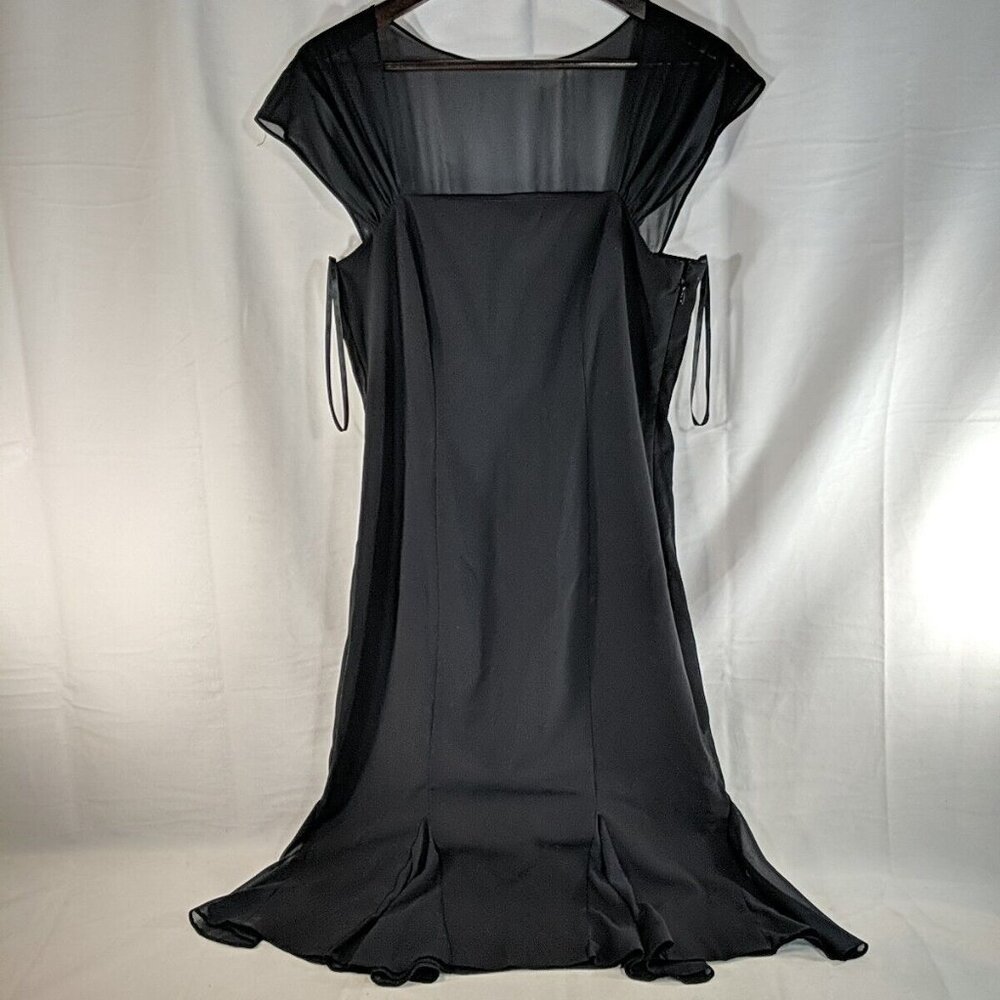 Aigo Black Sheer Dress Women's Vintage US 10 Mermaid Ruffles Knee Length Formal